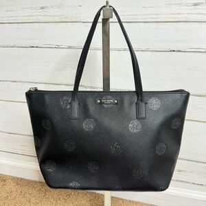 kate spade Black Shoulder Tote with Silver Glitter Polka Dots